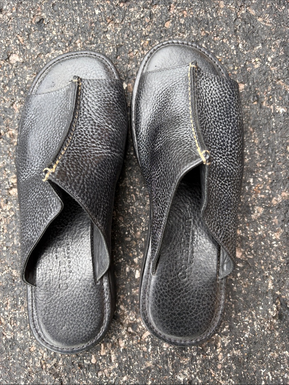 Cole Haan Black Pebbled Leather Slip-On Sandals